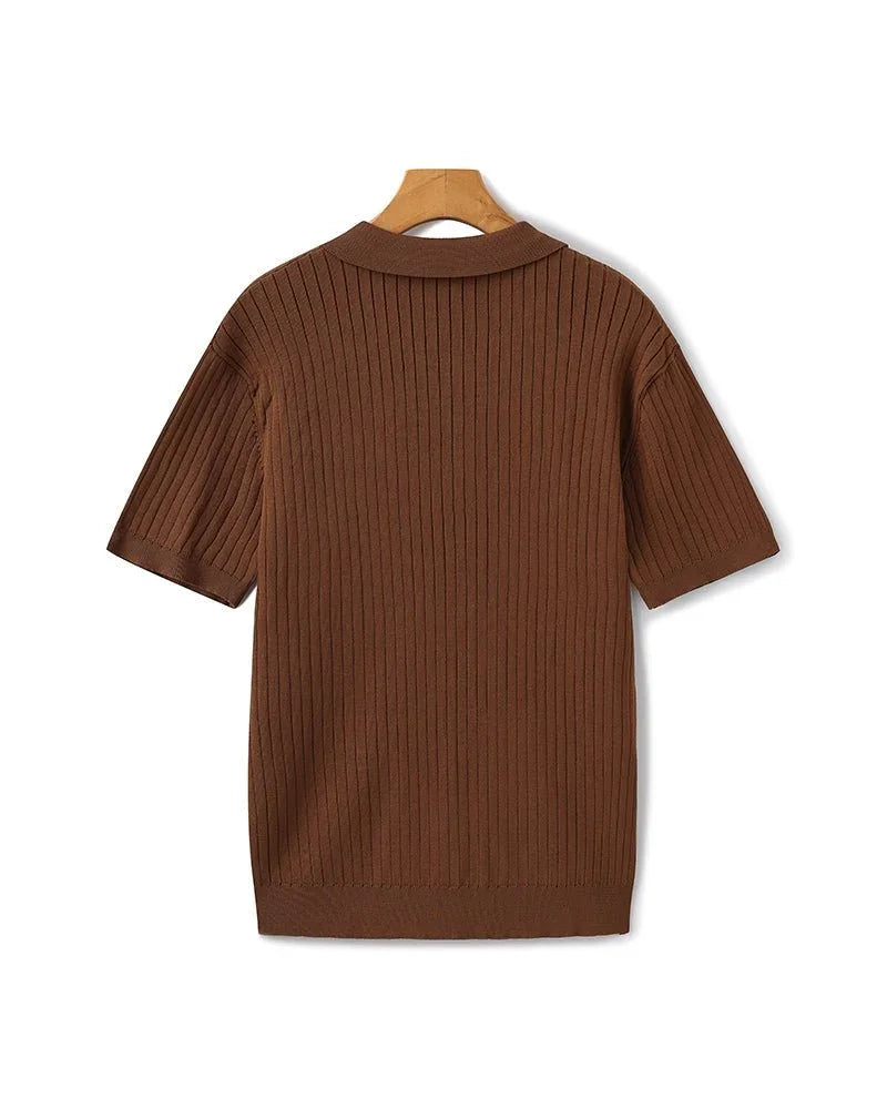 St. James - Ribbed Camicia Polo in Maglia Premium – Marrone