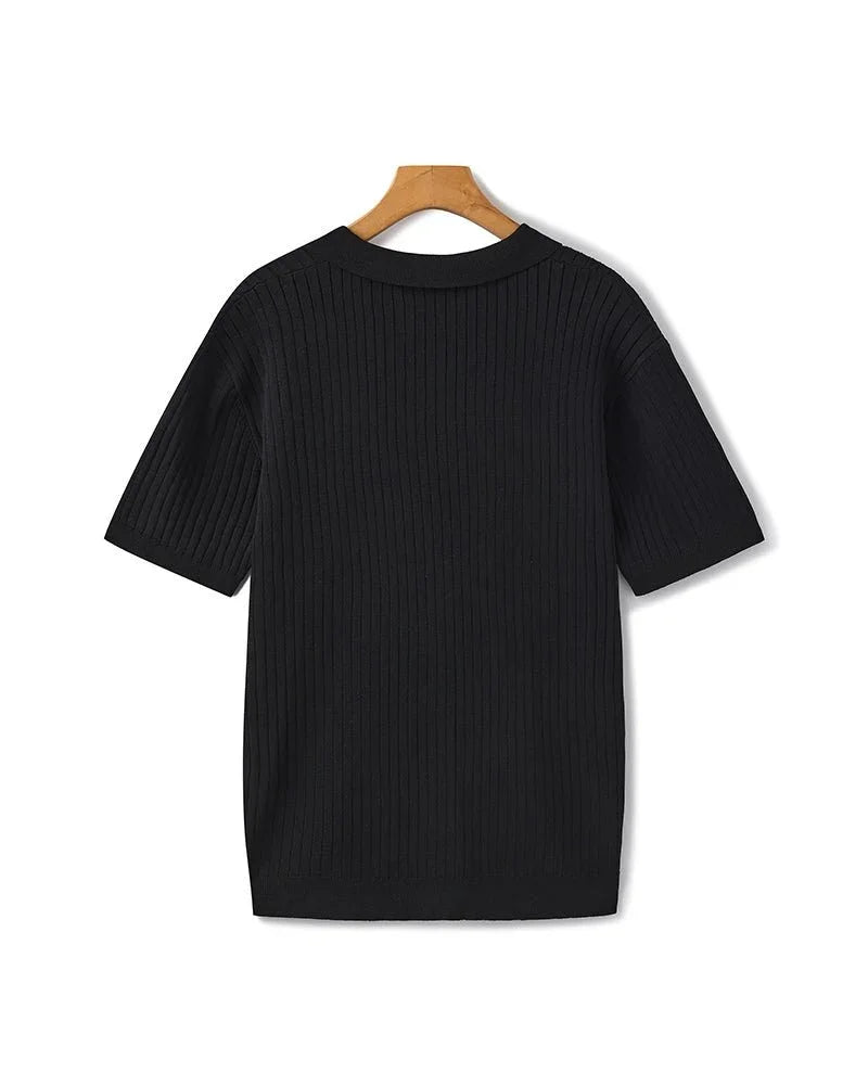 St. James - Ribbed Camicia Polo in Maglia Premium – Nero