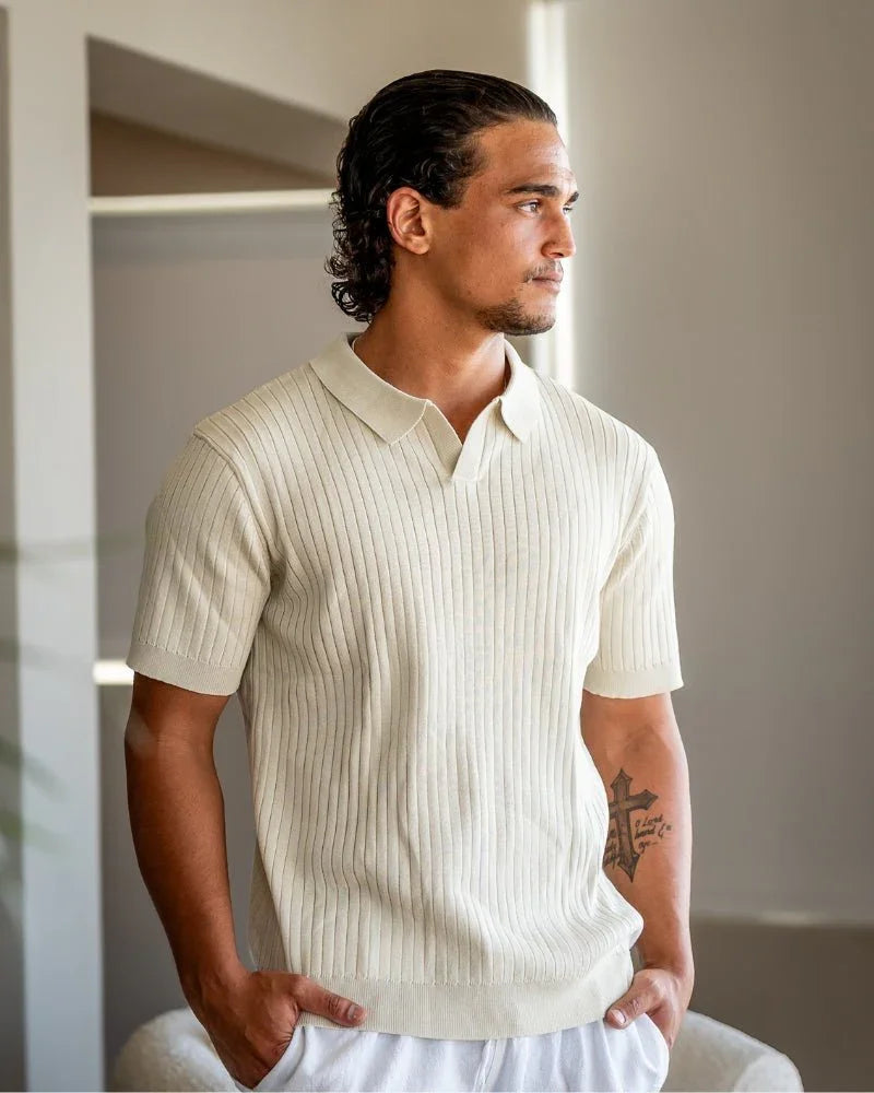 St. James - Ribbed Camicia Polo in Maglia Premium – Bianco