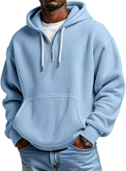Loose Waffle Half-Zip Hooded Sweatshirt