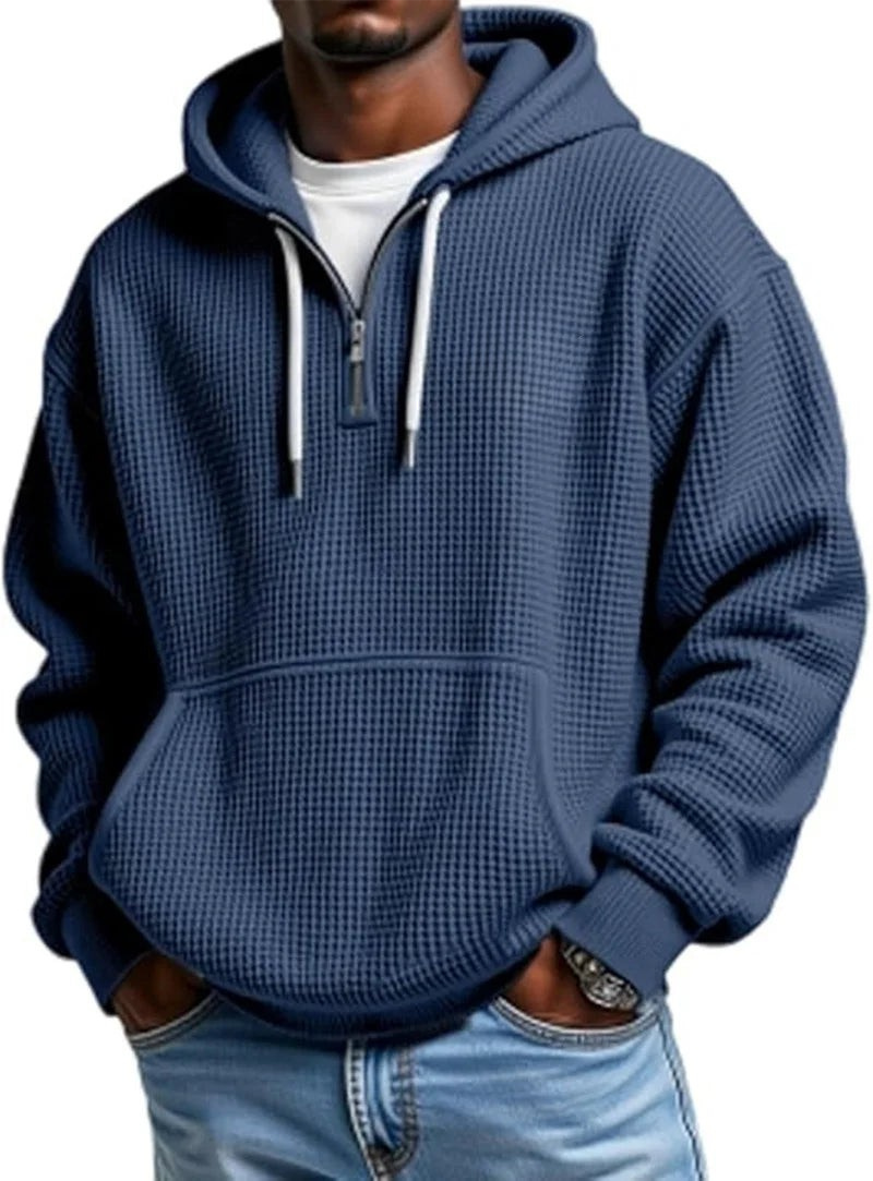 Loose Waffle Half-Zip Hooded Sweatshirt