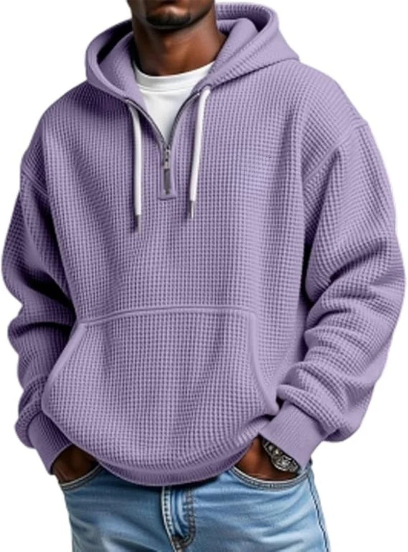 Loose Waffle Half-Zip Hooded Sweatshirt