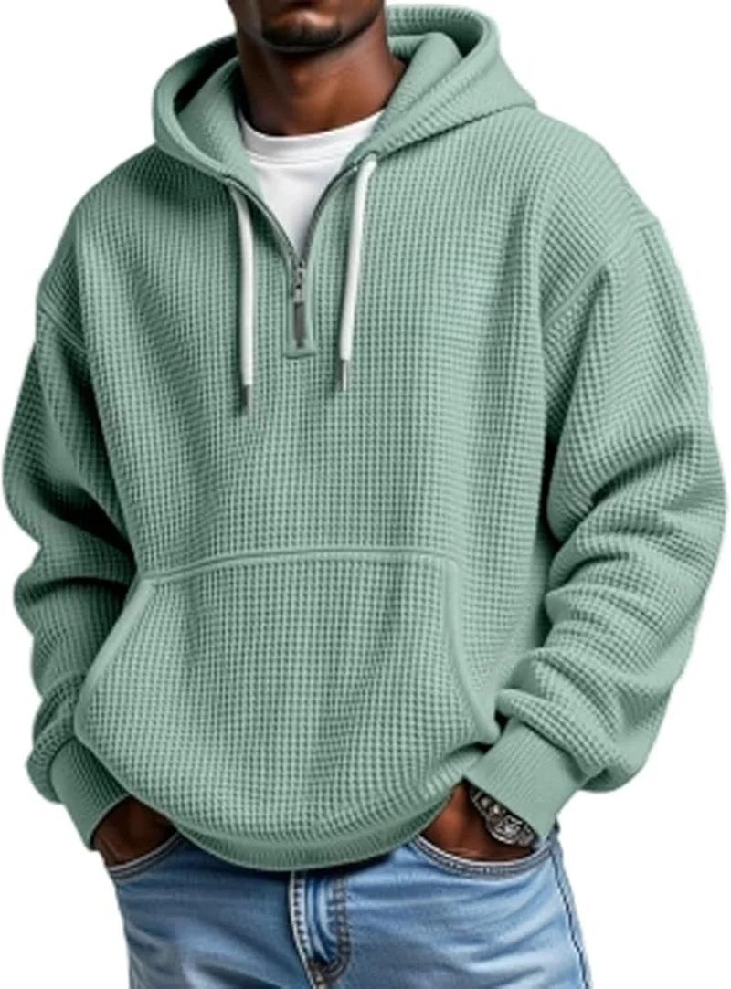 Loose Waffle Half-Zip Hooded Sweatshirt